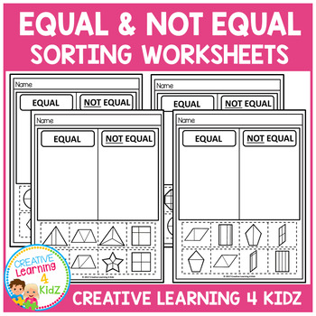 Preview of Equal and Not Equal Parts of Shapes Cut & Paste Sorting Worksheets