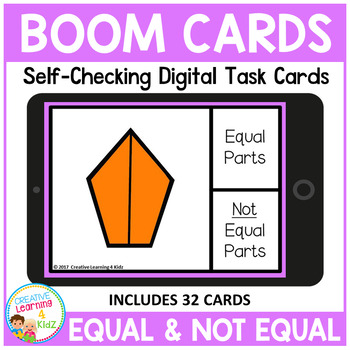Preview of Equal and Not Equal Parts of Shapes Boom Cards for Distance Learning