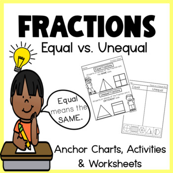 Preview of Equal and Unequal Parts Fraction Worksheets for 1st Grade Math