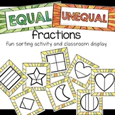 Equal and Unequal fraction sorting activity and classroom display