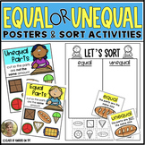 Equal or Unequal Parts: Sort, Poster & Pocket Chart 1st Fl
