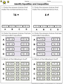 Preview of Equality: Identify Equalities and Inequalities - Practice Sheets - King Virtue