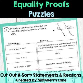 Preview of Equality Proofs Puzzles Cut Out Sort Activity Scramble