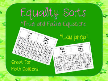 Preview of Equality- True and false equation sort