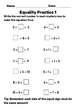 Preview of Equality with Addition 1-10 Worksheets FREEBIE