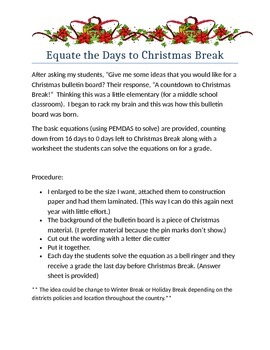 Preview of Equate the Days to Christmas Break