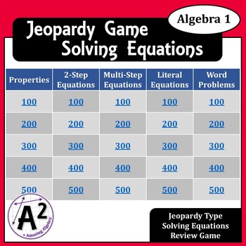 2023 Solving equations jeopardy topics: total 
