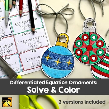 Preview of Equation Ornaments: Solve and Color -  Solving Algebra Equations for Christmas