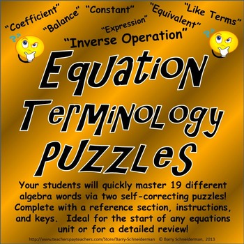 Equation Terminology / Equation Vocabulary Puzzles