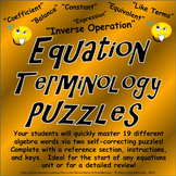 Equation Terminology / Equation Vocabulary Puzzles