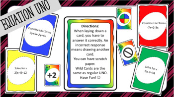 Preview of Equation UNO! PDF completed project and editable version.