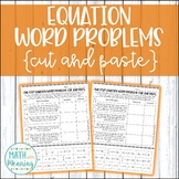 Equation Word Problems Cut and Paste Worksheet Activity On