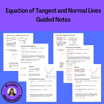 Preview of Equation of Tangent and Normal Lines Guided Notes