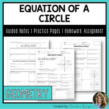 Preview of Equation of a Circle - Guided Notes | Practice Worksheet | Homework