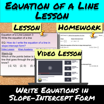 Preview of Equation of a Line-Lesson 3-Write Equations in Slope-Intercept Form