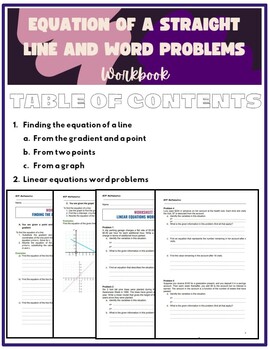 Preview of Equation of a straight line and linear word problems Workbook