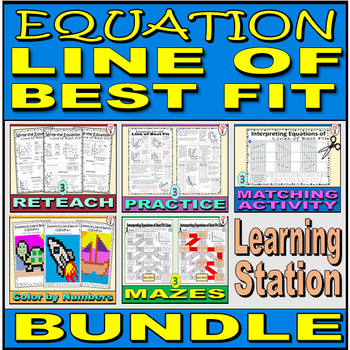 Preview of Equation of the Line of Best Fit 8.SP.A.3 Learning Station Resource Pack BUNDLE