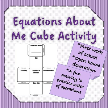 Preview of Equations About Me Cube Activity