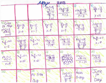 Equations Calendar Project SOL 6 13 and SOL 7 12 by Luke Dulin TPT