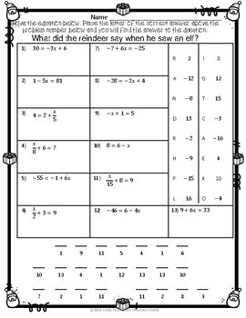 Equations Christmas Riddle by Blue Mountain Math | TpT