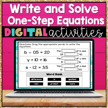 Preview of Write and Solve One-Step Equations Digital Activities 6.EE.7