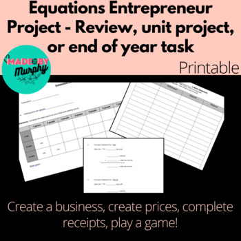 Preview of Writing & Solving Equations Entrepreneur Project - Review, unit project