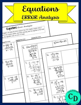 Preview of Equations Error Analysis (One-Step, Two-Step, Multi-Step, Square Root Equations)