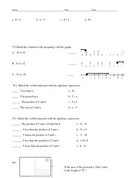 Preview of Equations, Expressions, Inequalities Review Packet