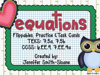 Preview of Equations Flippables, Practice & Task Cards Mini Unit