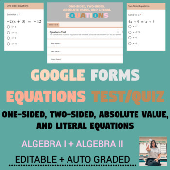 Preview of Equations Google Forms Test/Quiz: Algebra I + Algebra II
