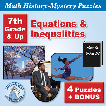 Preview of Equations & Inequalities: 4 Math-History PDF Mini Lessons + BONUS Gr 7 & Up