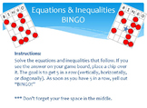 Equations & Inequalities Bingo