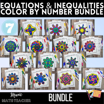 Preview of Equations & Inequalities Bundle - Color By Number (Math Coloring Activity)