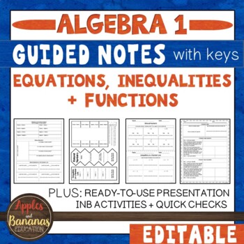 Preview of Equations, Inequalities,+ Functions -Guided Notes, Presentation + INB Activities