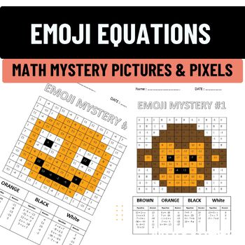 Preview of Equations Math Mystery Picture Digital Pixel Art Activity - Emoji Equations