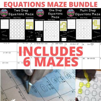 Preview of Solving Equations One Step Two Step Multi Step Math Maze Super Bundle 6 Mazes