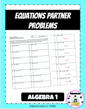 Preview of Equations Partner Activity
