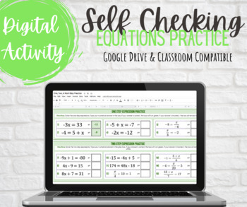 Preview of Equations Practice (Self Checking)