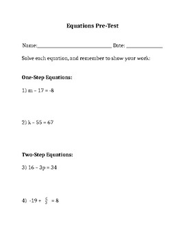 Preview of Equations Pre-Test