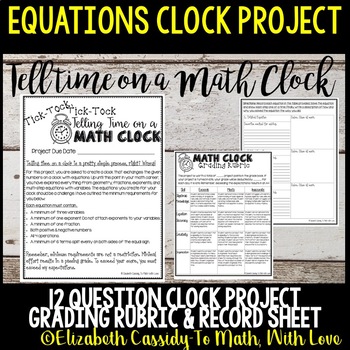 Preview of Equations Project-Math Clock Project-8th Grade Equations