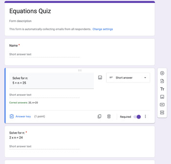 Preview of Equations Quiz
