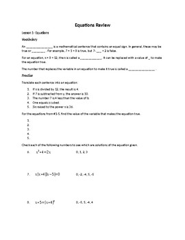 Preview of Equations Review