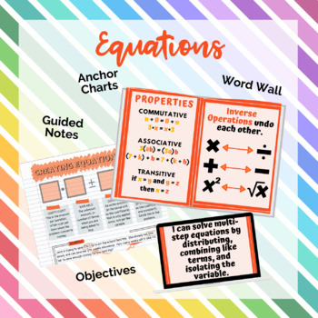 Preview of Equations Set: Guided Notes, Anchor Charts, Word Wall, Objective Posters
