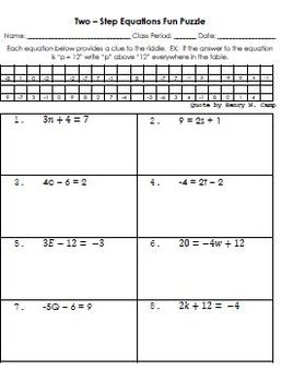 Equations - Solving Two-Step Equations Fun Puzzle Worksheet TWO | TpT