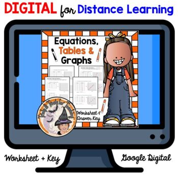 Preview of DIGITAL Math Equations Tables and Graphs Worksheet Answer Key Distance Learning