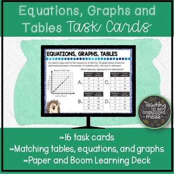 Preview of Equations, Tables, and Graphs Digital and Paper Task Cards 5.4C 5.4D
