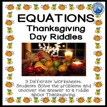 Preview of Equations Thanksgiving Riddle