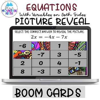 Preview of Equations: Variables on Both Sides Picture Reveal Boom Cards--Digital Task Cards