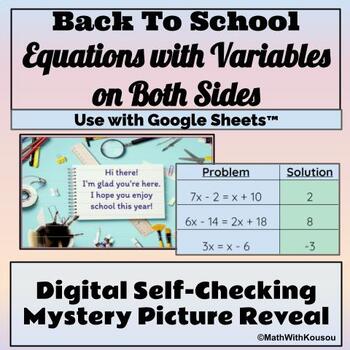 Preview of Equations With Variables on Both Sides Digital Mystery Reveal - Back To School