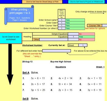 Preview of Equations - Worksheets - Whiteboard